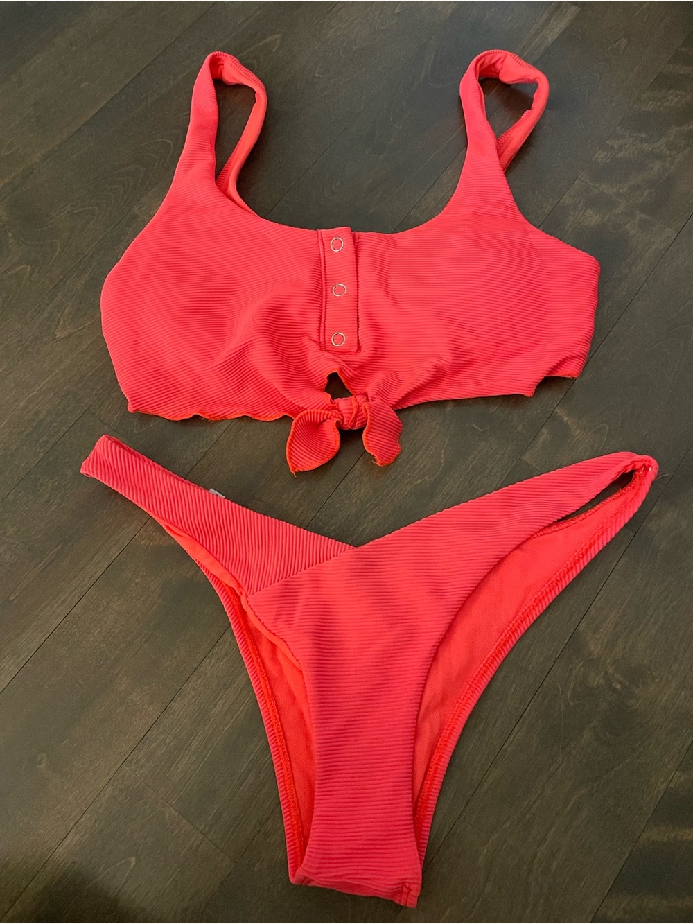 2 piece Body Glove Coral Tie-Front Ribbed Bralette Top and bottom